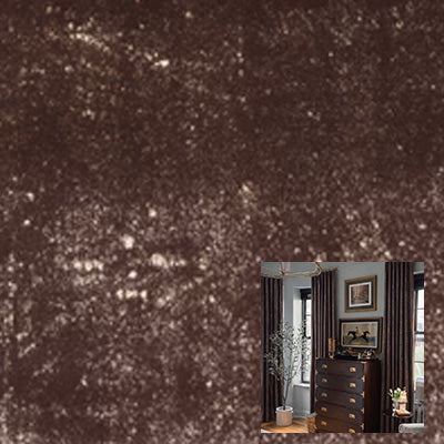 Brown velvet curtain fabric with soft texture and room setting for home decor