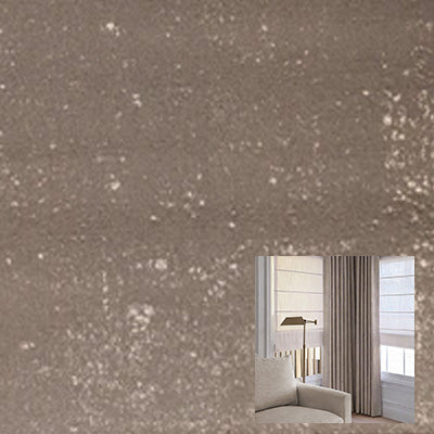 Gray velvet curtain fabric with a soft texture, shown in a modern living room setting.