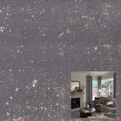 Gray velvet curtain fabric texture with a living room scene showing gray drapes by windows