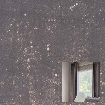 Gray velvet curtain fabric with subtle texture, shown in a modern living room window setting.