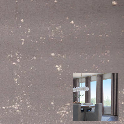 Gray velvet blackout curtain fabric texture with inset of gray curtains in modern dining room