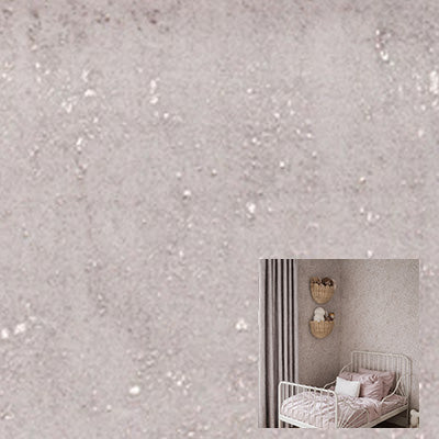 Gray velvet curtain fabric sample with close-up of modern bedroom featuring matching drapes.