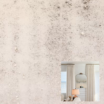 White velvet curtain fabric with soft textured detail, shown in a modern living room setting