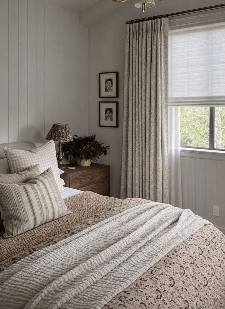 ‌Baroque-Inspired 3D Textured Curtains with Embossed Floral Motifs