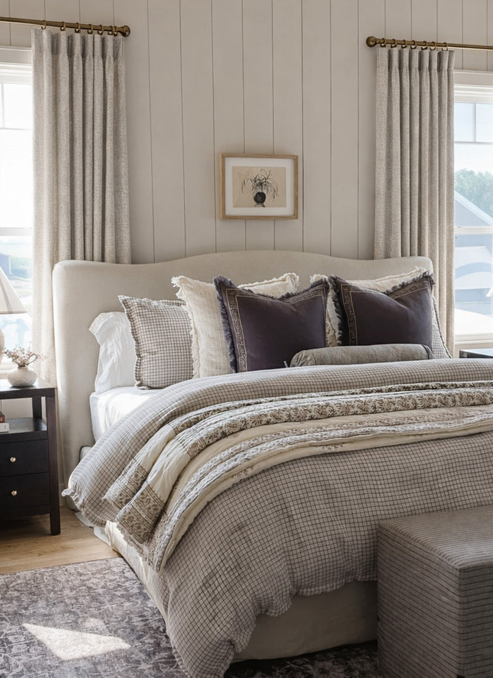 ‌Baroque-Inspired 3D Textured Curtains with Embossed Floral Motifs