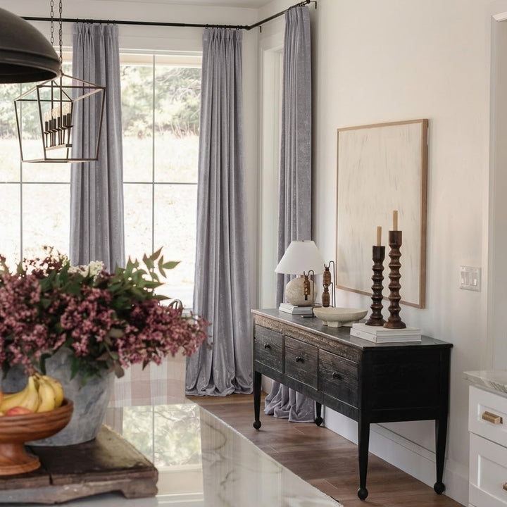 Dusty Gray Luxury Shimmering Gold Velvet Curtains – Modern Drapes for Entryway & Foyer Decor (USA, EU)