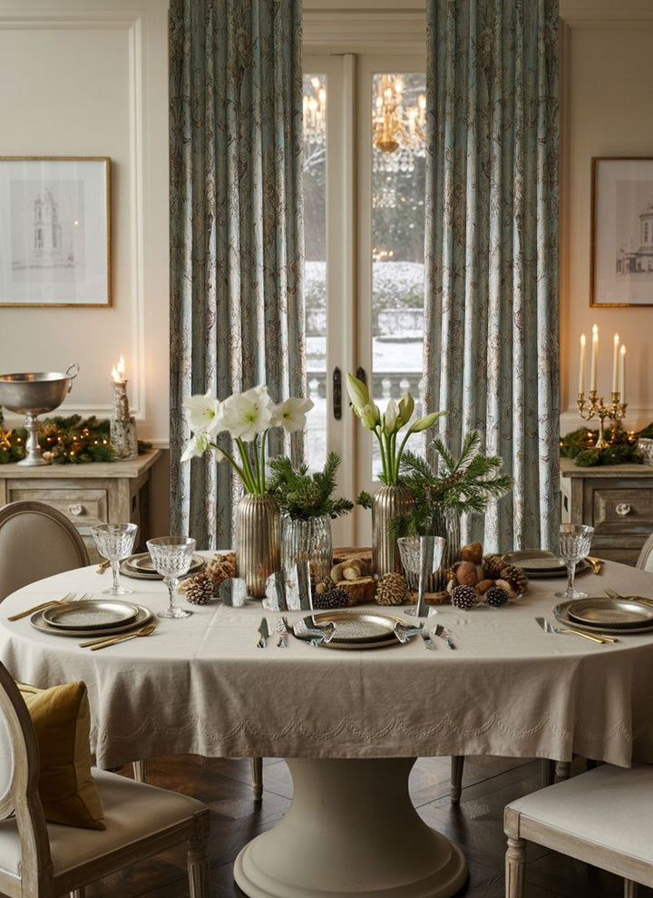 Luxury Curtains – Blue-Gold Vintage Foil Design Elegance