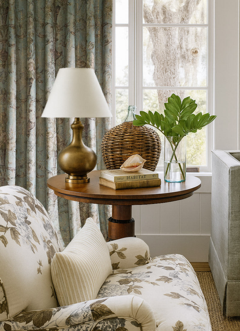 Luxury Curtains – Blue-Gold Vintage Foil Design Elegance