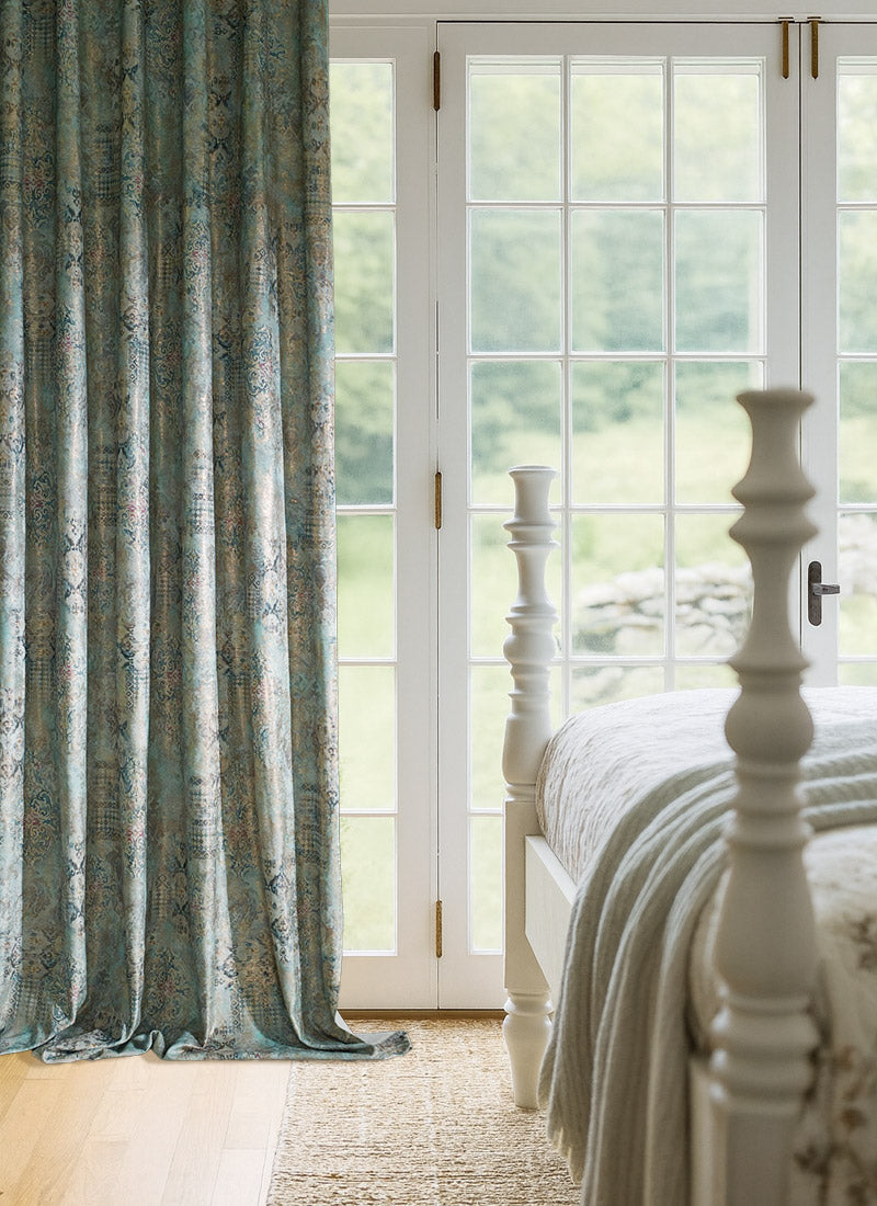 Luxury Curtains – Blue-Gold Vintage Foil Design Elegance