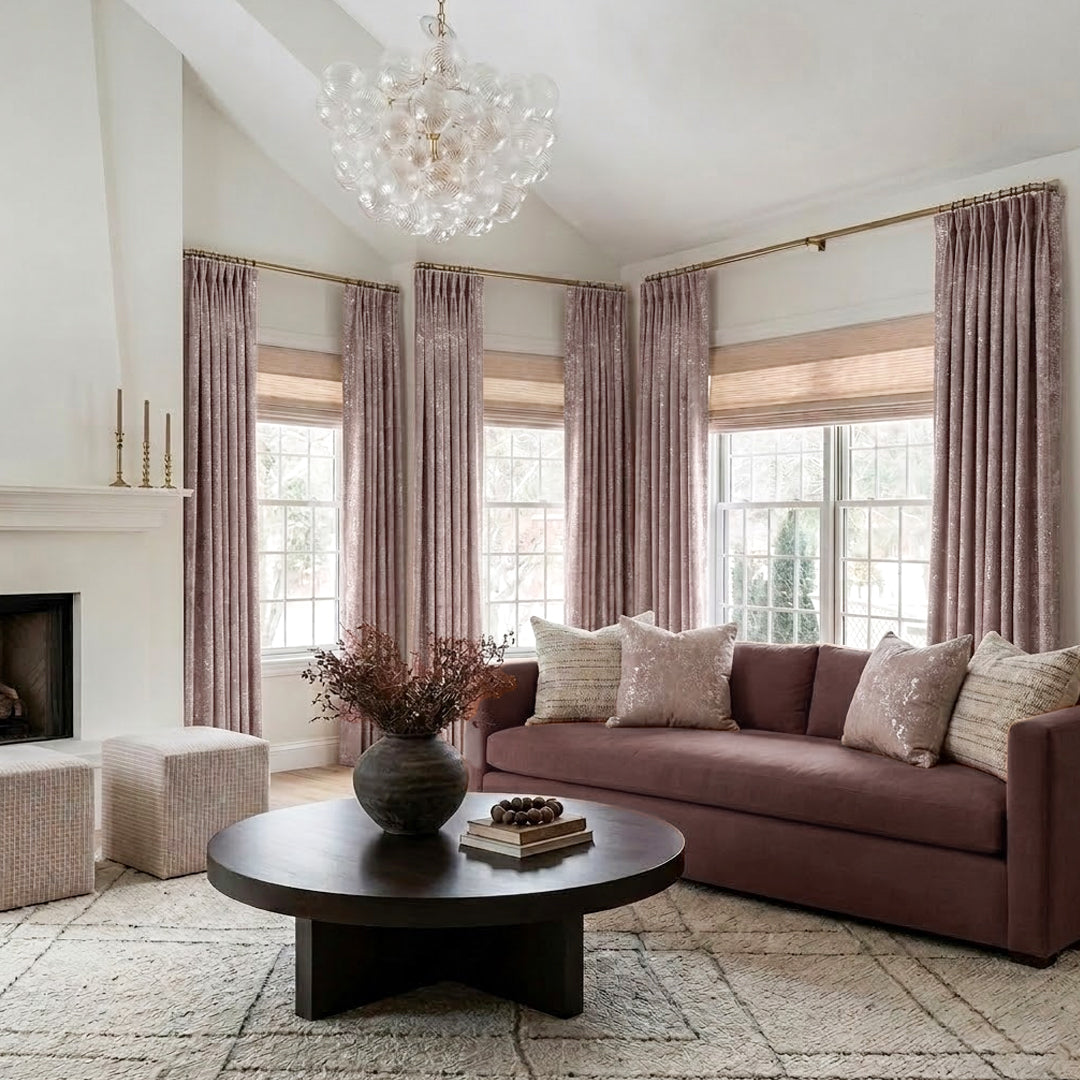 Dusty Rose Luxury Shimmering Gold Velvet Curtains – Glam Drapes for High-Ceiling Living Rooms (US, UK, EU)