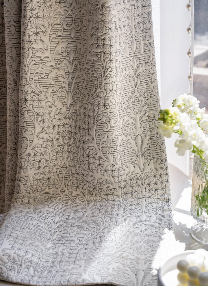 ‌Baroque-Inspired 3D Textured Curtains with Embossed Floral Motifs