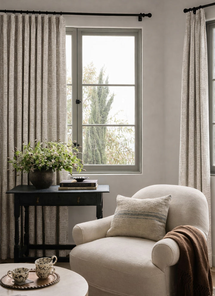 ‌Baroque-Inspired 3D Textured Curtains with Embossed Floral Motifs