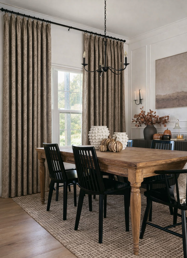 ‌Baroque-Inspired 3D Textured Curtains with Embossed Floral Motifs