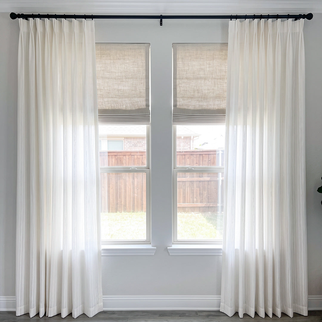hugmoom premium moody textured sheer drapes, custom tone on tone light filtering curtains, clean residential double window set