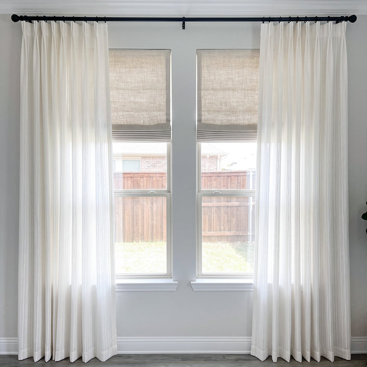 hugmoom premium moody textured sheer drapes, custom tone on tone light filtering curtains, clean residential double window set