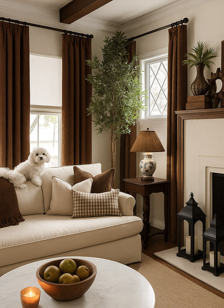Château Grain- Minimalist Woodland Elegance in Artisanal Herringbone Drapes (non customized)