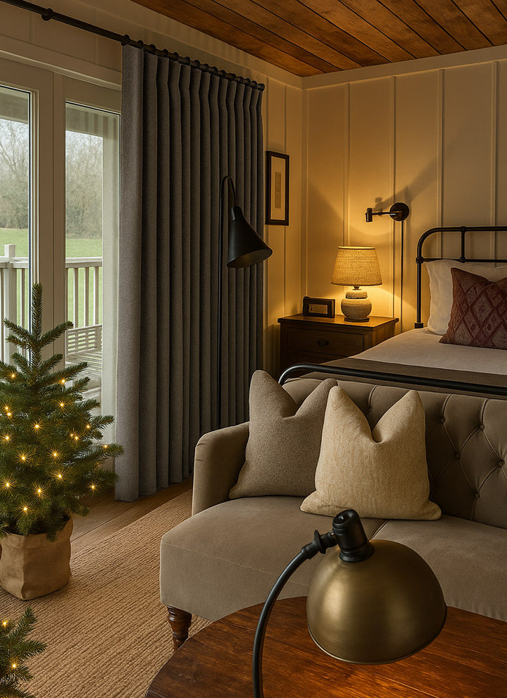Château Grain- Minimalist Woodland Elegance in Artisanal Herringbone Drapes (non customized)
